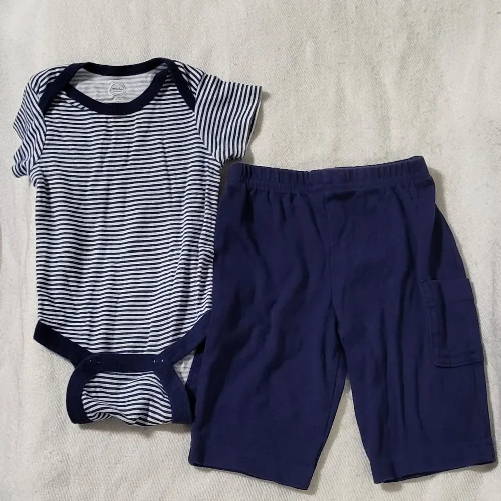 Wonder Nation X Gerber Baby Boys Blue 2pc Bodysuit & Pants Bundle Size 0-3M